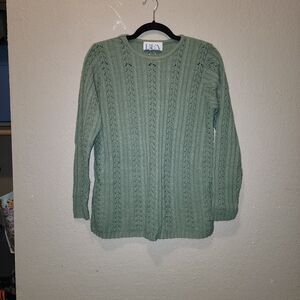 BFA Classics Green Knit Crochet Long Sleeve Sweater | medium
